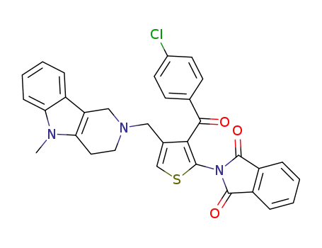 Molecular Structure of 1456735-32-2 (2-[3-(4-chlorobenzoyl)-4-(5-methyl-2,3,4,5-tetrahydro-pyrido[4,3-b]indol-2-ylmethyl)-thiophen-2-yl]-isoindole-1,3-dione)