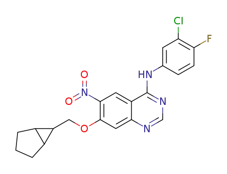Molecular Structure of 1363359-92-5 (7-(bicyclo[3.1.0]hexan-6-ylmethoxy)-N-(4-(3-chloro-4-fluorophenyl))-6-nitroquinazolin-4-amine)