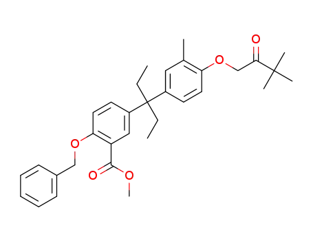 Molecular Structure of 1445854-19-2 (methyl 2-(benzyloxy)-5-(3-(4-(3,3-dimethyl-2-oxobutoxy)-3-methylphenyl)pentan-3-yl)benzoate)