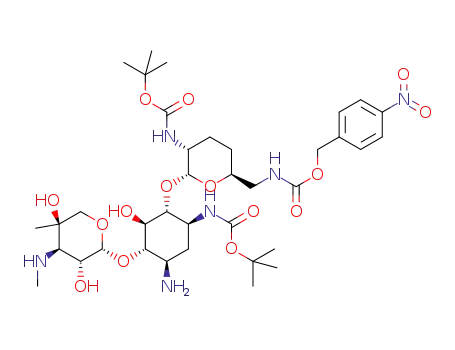 4-nitrobenzyl ((2S,5R,6R)-6-((1R,2R,3S,4R,6S)-4-amino-3-((2R,3R,4R,5R)-3,5-dihydroxy-5-methyl-4-(methylamino)tetrahydro-2H-pyran-2-yloxy)-6-(tert-butoxycarbonylamino)-2-hydroxycyclohexyloxy)-5-(tert-butoxycarbonylamino)tetrahydro-2H-pyran-2-yl)methylcarbamate