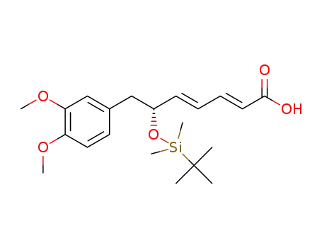 Molecular Structure of 1448848-29-0 ((R,2E,4E)-6-((tert-butyldimethylsilyl)oxy)-7-(3,4-dimethoxyphenyl)hepta-2,4-dienoic acid)
