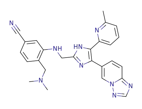 Molecular Structure of 1352609-64-3 (3-((4-([1,2,4]triazolo[1,5-a]pyridin-6-yl)-5-(6-methylpyridin-2-yl)-1H-imidazol-2-yl)methylamino)-4-((dimethylamino)methyl)benzonitrile)