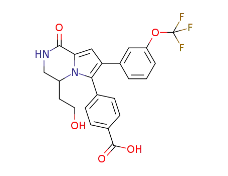Molecular Structure of 1429499-33-1 (4-{4-(2-hydroxyethyl)-1-oxo-7-[3-(trifluoromethoxy)phenyl]-1,2,3,4-tetrahydropyrrolo[1,2-a]pyrazin-6-yl}benzoic acid)
