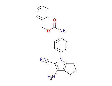 Molecular Structure of 1402559-18-5 (benzyl N-[4-(3-amino-2-cyano-5,6-dihydro-4H-cyclopenta[b]pyrrol-1-yl)phenyl]carbamate)