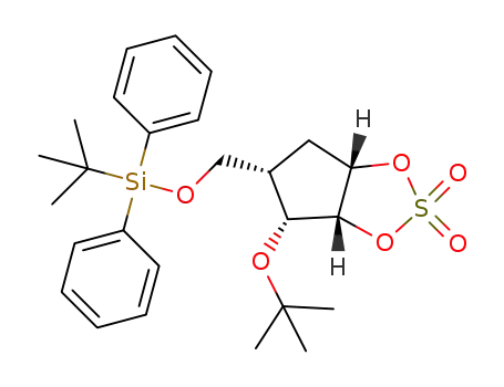 Molecular Structure of 1281922-72-2 ((4-tert-butoxy-2,2-dioxo-tetrahydro-2-yl-6-cyclopenta[1,3,2]-dioxathiol-5-ylmethoxy)-tert-butyl-diphenyl-silane)