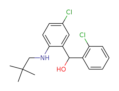 Molecular Structure of 152906-79-1 ({5-chloro-2-[(2,2-dimethylpropyl)amino]phenyl}(2-chlorophenyl)methanol)