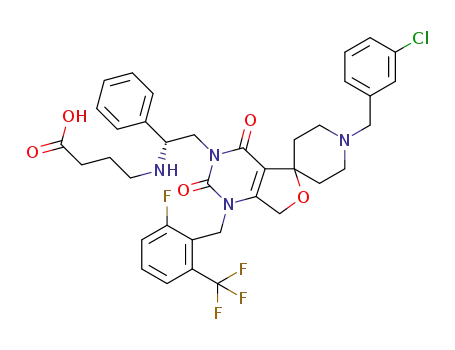 (R)-4-((2-(1'-(3-chlorobenzyl)-1-(2-fluoro-6-(trifluoromethyl)benzyl)-2,4-dioxo-1H-spiro[furo[3,4-d]pyrimidine-5,4'-piperidin]-3(2H, 4H, 7H)-yl)-1-phenylethyl)amino)butanoic acid