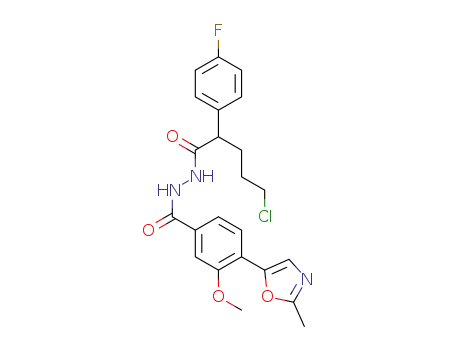 N'-[5-chloro-2-(4-fluorophenyl)pentanoyl]-3-methoxy-4-(2-methyl-1,3-oxazol-5-yl)benzohydrazide