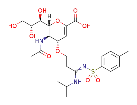 Molecular Structure of 1304780-10-6 (5-acetamido-2,6-anhydro-3,5-dideoxy-4-O-[3-(diisopropylamino)-3-(tosylimino)-propoxy]-D-glycero-D-galacto-non-2-enonic acid)