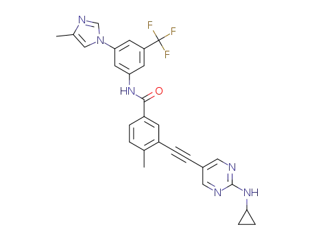 Molecular Structure of 1257628-56-0 (3-(2-(2-(cyclopropylamino)pyrimidin-5-yl)ethynyl)-4-methyl-N-(3-(4-methyl-1H-imidazol-1-yl)-5-(trifluoromethyl)phenyl)benzamide)
