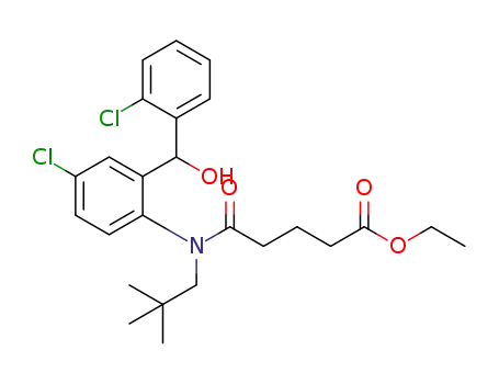 Molecular Structure of 1292849-83-2 (ethyl 5-[{4-chloro-2-[(2-chlorophenyl)(hydroxy)methyl]-phenyl}(2,2-dimethylpropyl)amino]-5-oxopentanoate)