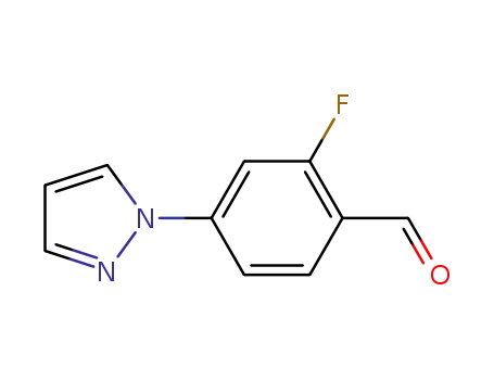 Molecular Structure of 433920-90-2 (2-fluoro-4-(1H-pyrazol-1-yl)benzaldehyde)