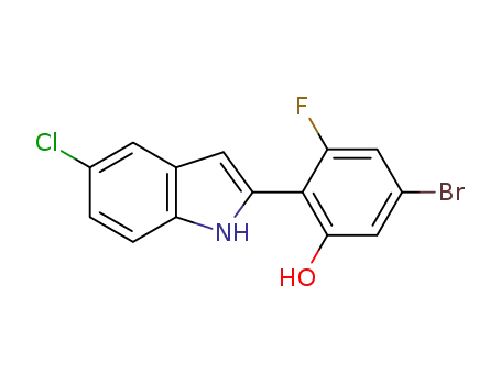 Molecular Structure of 1370468-13-5 (5-bromo-2-(5-chloro-1H-indol-2-yl)-3-fluorophenol)