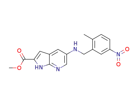 Molecular Structure of 1616628-95-5 (5-((2-methyl-5-nitrobenzyl)amino)-1H-pyrrolo[2,3-b]pyridine-2-carboxylic acid methyl ester)