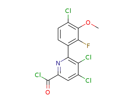 Molecular Structure of 1546765-42-7 (6-(4-chloro-2-fluoro-3-methoxyphenyl)-4,5-dichloro-2-pyridinecarbonyl chloride)