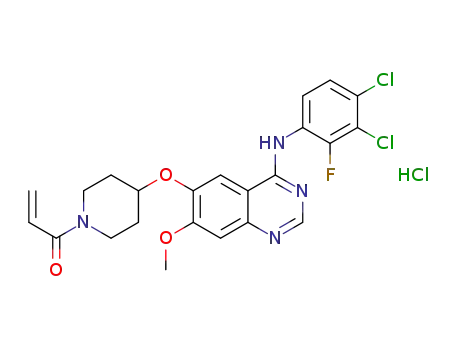 Molecular Structure of 1429757-68-5 (1-[4-[4-(3,4-dichloro-2-fluorophenylamino)-7-methoxyquinazolin-6-yloxy]-piperidin-1-yl]prop-2-en-1-one hydrochloride)