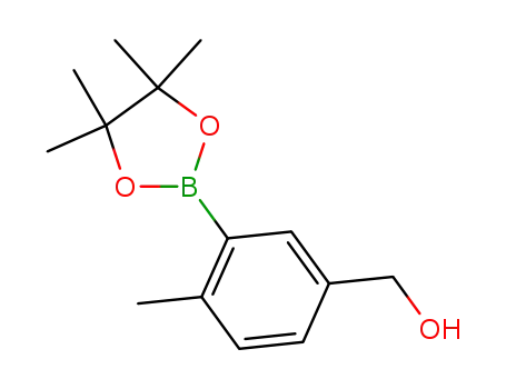 Molecular Structure of 1400755-04-5 ((4-Methyl-3-(4,4,5,5-tetraMethyl-1,3,2-dioxaborolan-2-yl)phenyl)Methanol)