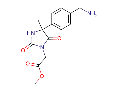 Molecular Structure of 169808-18-8 (2-[4-(R,S)-(4-aminomethyl-phenyl)-4-methyl-2,5-dioxoimidazolidin-1-yl]acetic acid methyl ester)