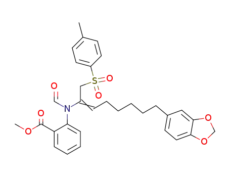 Molecular Structure of 474452-40-9 (2-{[(E)-7-Benzo[1,3]dioxol-5-yl-1-(toluene-4-sulfonylmethyl)-hept-1-enyl]-formyl-amino}-benzoic acid methyl ester)
