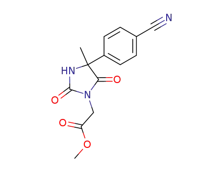 Molecular Structure of 169808-01-9 ([(R,S)-4-(4-cyanophenyl)-4-methyl-2,5-dioxoimidazolidin-1-yl]acetic acid methyl ester)