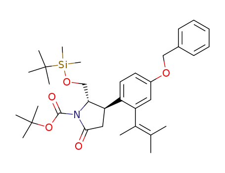 Molecular Structure of 348642-87-5 (3-[4-benzyloxy-2-(1,2-dimethyl-propenyl)-phenyl]-2-(<i>tert</i>-butyl-dimethyl-silanyloxymethyl)-5-oxo-pyrrolidine-1-carboxylic acid <i>tert</i>-butyl ester)