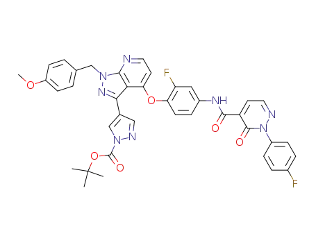 tert-butyl 4-(4-(2-fluoro-4-(2-(4-fluorophenyl)-3-oxo-2,3-dihydropyridazine-4-carboxamido)phenoxy)-1-(4-methoxybenzyl)-1H-pyrazolo[3,4-b]pyridin-3-yl)-1H-pyrazole-1-carboxylate