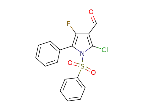 Molecular Structure of 881676-22-8 (1H-Pyrrole-3-carboxaldehyde,
2-chloro-4-fluoro-5-phenyl-1-(phenylsulfonyl)-)