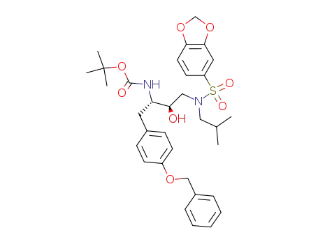 Molecular Structure of 313679-53-7 (t-butyl-N((1S,2R)-1-(4-benzyloxy-benzyl)-3-i-butyl-[(3,4-methylenedioxyphenyl)sulfonyl]-amino-2-hydroxypropyl)-carbamate)