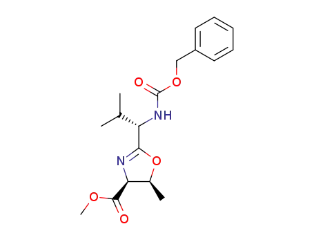 Molecular Structure of 145587-61-7 ((4S,5S)-2-((1S)-1-benzyloxycarbonylamino-2-methylpropyl)-5-methyl-4,5-dihydro-oxazole-4-carboxylic acid methyl ester)