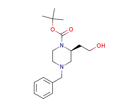 Molecular Structure of 169447-92-1 ((S)-4-Benzyl-2-(2-hydroxyethyl)piperazine-1-carboxylic acid tert-butyl ester)