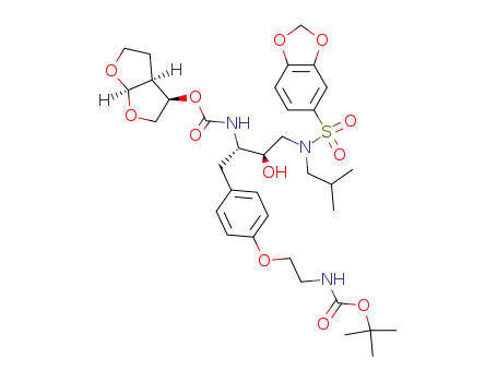 Molecular Structure of 313680-00-1 ((3R,3AS,6AR)-hexahydrofuro[2,3-b]furan-3-yl (1S,2R)-3-[(1,3-benzodioxol-5-ylsulfonyl)(isobutyl)amino]-1-(4-{2-[(tert-butoxycarbonyl)amino]ethoxy}benzyl)-2-hydroxypropylcarbamate)