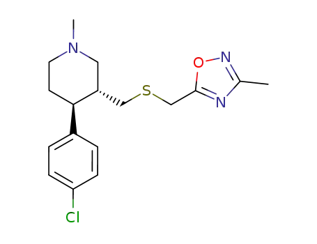 Molecular Structure of 807342-24-1 ((+)-(3R,4S)-[[4-(4-chlorophenyl)-1-methyl-3-(3-methyl-1,2,4-oxadiazol-5-yl)methylsulfanyl]methyl]piperidine)