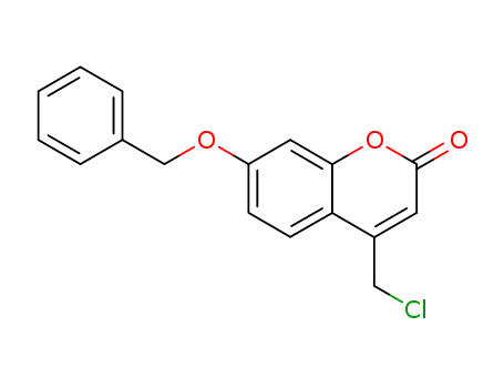 Molecular Structure of 828265-69-6 (2H-1-Benzopyran-2-one, 4-(chloromethyl)-7-(phenylmethoxy)-)