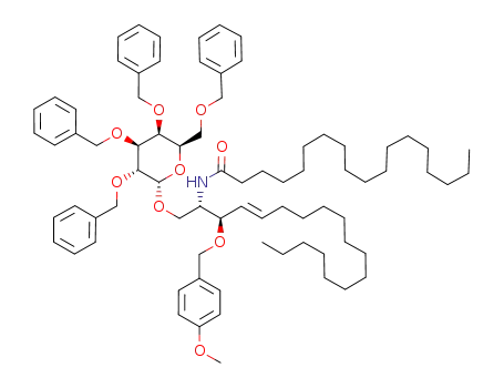 Molecular Structure of 853055-37-5 ((2S,3R,4E)-3-O-para-methoxybenzyl-1-O-(2,3,4,6-tetra-0-benzyl)-α-D-galactopyranosyl-2-(N-octadecanosylamino)-4-octadecene)