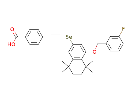 Molecular Structure of 628738-26-1 (Benzoic acid,
4-[[[4-[(3-fluorophenyl)methoxy]-5,6,7,8-tetrahydro-5,5,8,8-tetramethyl-2-
naphthalenyl]seleno]ethynyl]-)