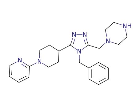 Molecular Structure of 685828-37-9 (Piperazine,
1-[[4-(phenylmethyl)-5-[1-(2-pyridinyl)-4-piperidinyl]-4H-1,2,4-triazol-3-yl]
methyl]-)