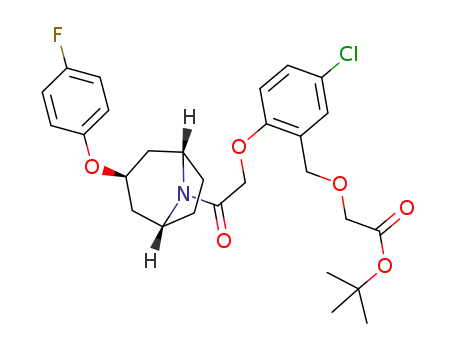 Molecular Structure of 652148-19-1 (Acetic acid,
[[5-chloro-2-[2-[(3-exo)-3-(4-fluorophenoxy)-8-azabicyclo[3.2.1]oct-8-yl]-
2-oxoethoxy]phenyl]methoxy]-, 1,1-dimethylethyl ester)