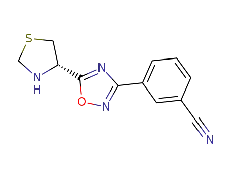 Molecular Structure of 661458-67-9 (Benzonitrile, 3-[5-(4S)-4-thiazolidinyl-1,2,4-oxadiazol-3-yl]-)