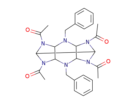 Molecular Structure of 166046-53-3 (ETHANONE, 1,1',1',1'-[HEXAHYDRO-4,7-BIS(PHENYLMETHYL)-5,2,6-(IMINOMETHENIMINO)-1H-IMIDAZO[4,5-B]PYRAZINE-1,3,8,10(2H)-TETRAYL]TETRAKIS-)