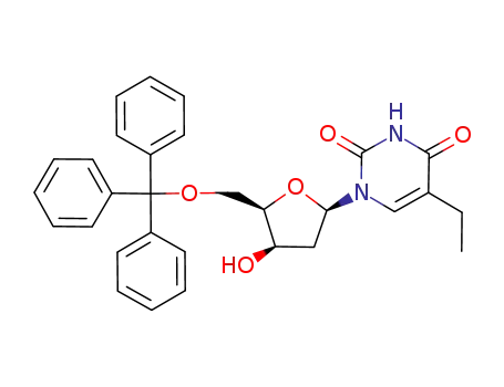 Molecular Structure of 105380-85-6 (1-(5-O-trityl-2-deoxy-β-D-threo-pentofuranosyl)-5-ethyluracil)
