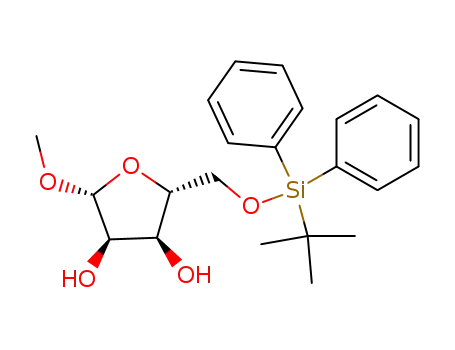 Molecular Structure of 163152-35-0 ((2R,3S,4R,5R)-2-(((tert-butyldiphenylsilyl)oxy)methyl)-5-methoxytetrahydrofuran-3,4-diol)