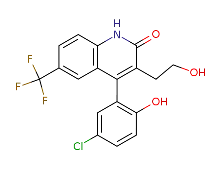 Molecular Structure of 275375-69-4 (2(1H)-Quinolinone,
4-(5-chloro-2-hydroxyphenyl)-3-(2-hydroxyethyl)-6-(trifluoromethyl)-)