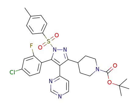 1-Piperidinecarboxylic acid,
4-[5-(4-chloro-2-fluorophenyl)-1-[(4-methylphenyl)sulfonyl]-4-(4-pyrimidin
yl)-1H-pyrazol-3-yl]-, 1,1-dimethylethyl ester