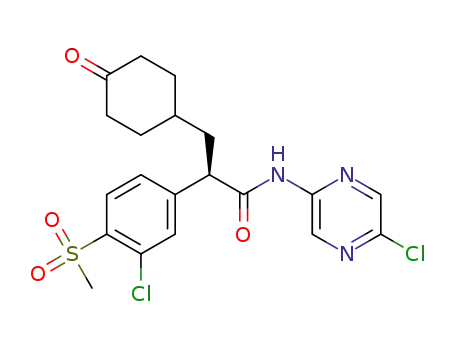 Molecular Structure of 625112-91-6 (2(R)-(3-chloro-4-methanesulfonylphenyl)-N-(5-chloropyrazin-2-yl)-3-(4-oxocyclohexyl)propionamide)