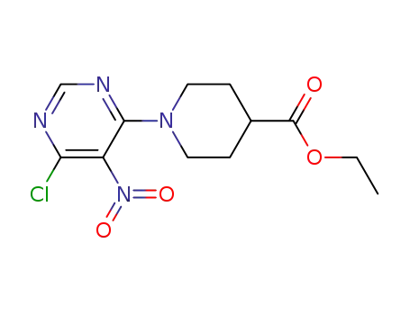 Molecular Structure of 733747-96-1 (1-(6-chloro-5-nitro-pyrimidin-4-yl)-piperidine-4-carboxylic acid ethyl ester)