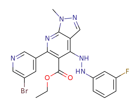 1H-Pyrazolo[3,4-b]pyridine-5-carboxylic acid,
6-(5-bromo-3-pyridinyl)-4-[2-(3-fluorophenyl)hydrazino]-1-methyl-, ethyl
ester