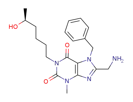 Molecular Structure of 301329-35-1 (1H-Purine-2,6-dione,
8-(aminomethyl)-3,7-dihydro-1-[(5S)-5-hydroxyhexyl]-3-methyl-7-(phenyl
methyl)-)