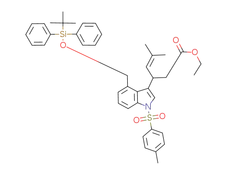 Molecular Structure of 862297-62-9 (ethyl 5-methyl-3-{[4-(tert-butyldiphenylsilyloxy)methyl]-1-(4-toluenesulfonyl)indol-3-yl}hex-4-enoate)