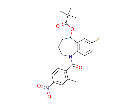 Molecular Structure of 863762-22-5 (2,2-dimethylpropionic acid 7-fluoro-1-(2-methyl-4-nitrobenzoyl)-2,3,4,5-tetrahydro-1H-benzo[b]azepin-5-yl ester)