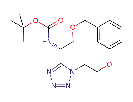 Molecular Structure of 851118-47-3 (Carbamic acid,
[(1S)-1-[1-(2-hydroxyethyl)-1H-tetrazol-5-yl]-2-(phenylmethoxy)ethyl]-,
1,1-dimethylethyl ester)